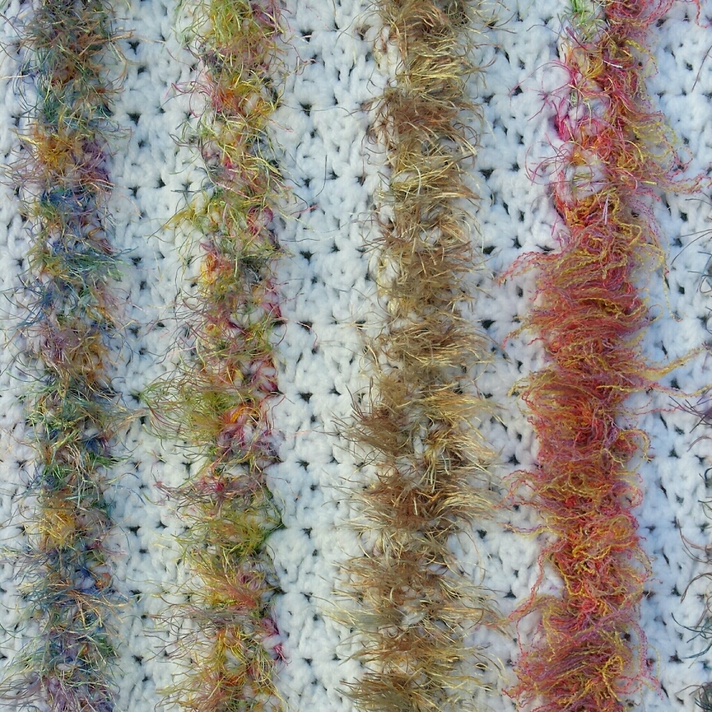 Hand Crafted Hand Crochet Striped Throw Blanket Of Many Colors - Picture 3 of 6